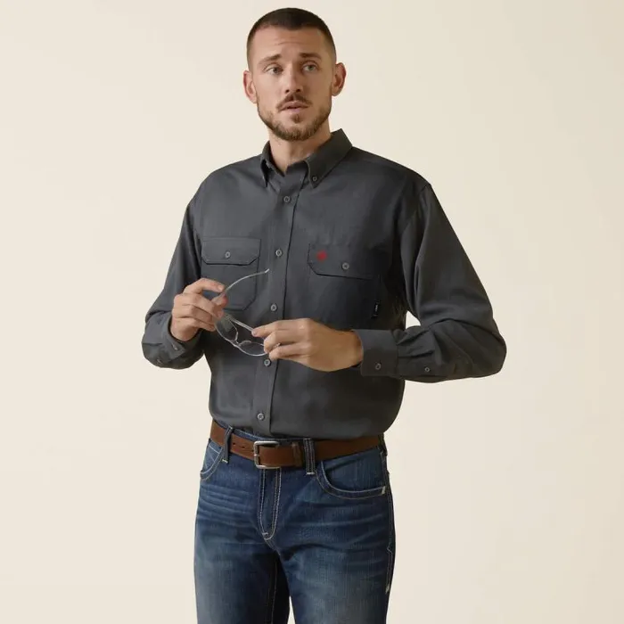 Men Button Down Shirts Ariat FR Air Inherent Work Shirt Charcoal Heather