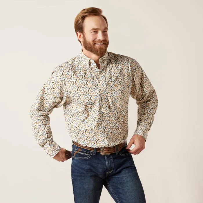 Men Button Down Shirts Ariat Gainor Classic Fit Shirt White