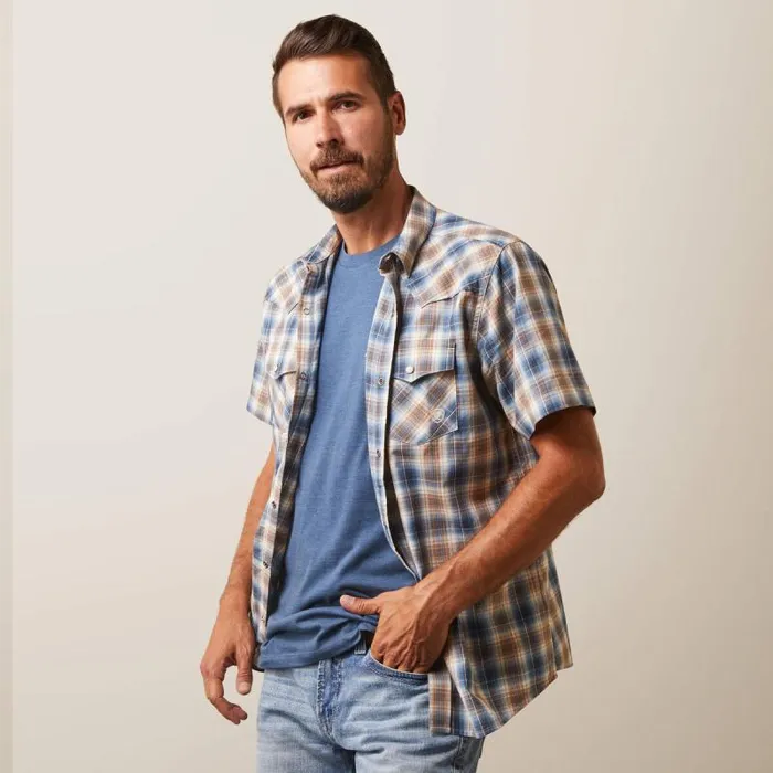 Men Button Down Shirts Ariat Hallwood Retro Fit Shirt Blue Heaven
