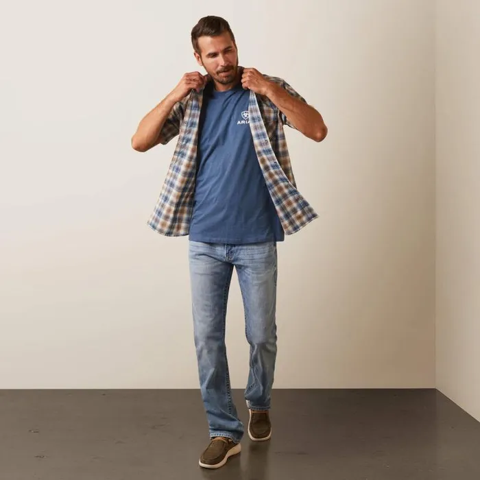 Men Button Down Shirts Ariat Hallwood Retro Fit Shirt Blue Heaven
