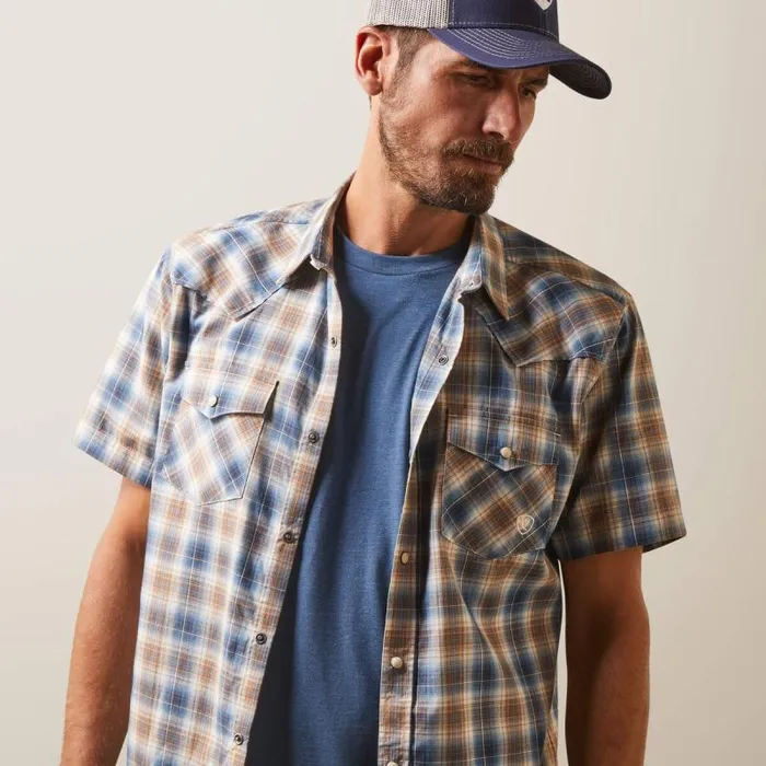 Men Button Down Shirts Ariat Hallwood Retro Fit Shirt Blue Heaven