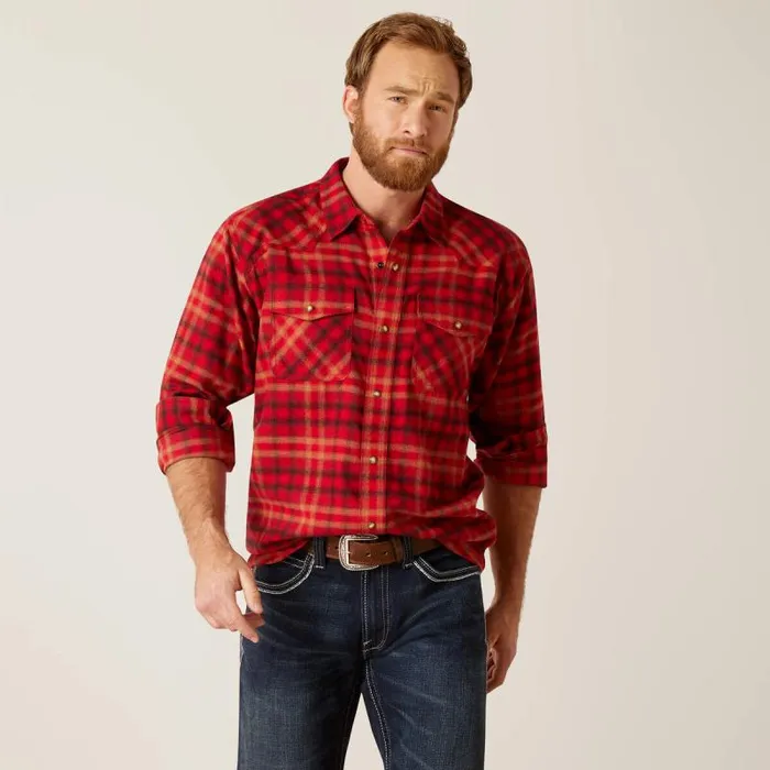 Men Button Down Shirts Ariat Heber Retro Fit Shirt Cranberry Crimson