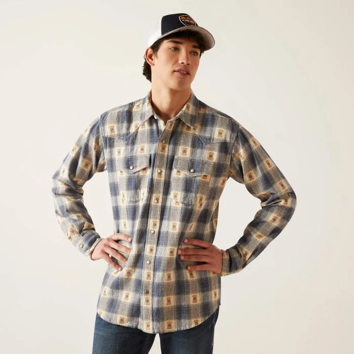 Men Button Down Shirts Ariat Hiro Retro Fit Shirt Vaporous Gray