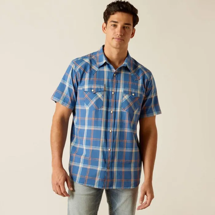Men Button Down Shirts Ariat Hogany Retro Fit Shirt Blue Ridge