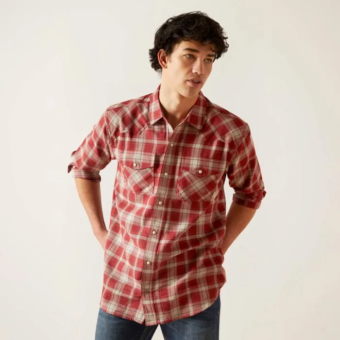Men Button Down Shirts Ariat Holton Retro Fit Shirt Rosewood