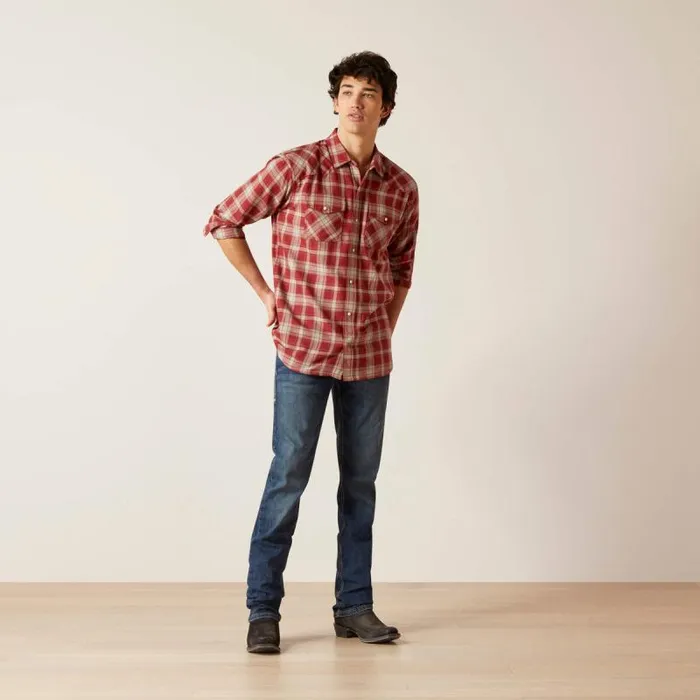 Men Button Down Shirts Ariat Holton Retro Fit Shirt Rosewood