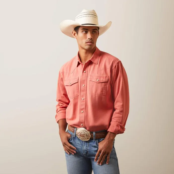 Men Button Down Shirts Ariat Jurlington Retro Fit Shirt Faded Brick