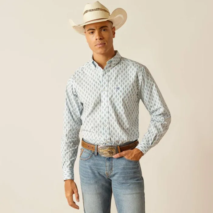 Men Button Down Shirts Ariat Kendrick Fitted Shirt White