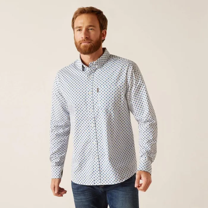 Men Button Down Shirts Ariat Mac Stretch Modern Fit Shirt White