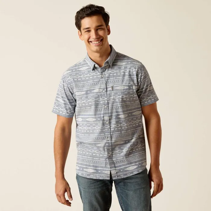 Men Button Down Shirts Ariat Mack Stretch Modern Fit Shirt Chambray Blue