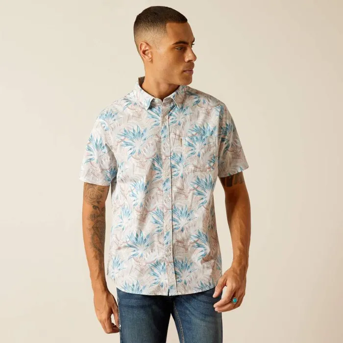 Men Button Down Shirts Ariat Macklin Stretch Modern Fit Shirt Moonbeam