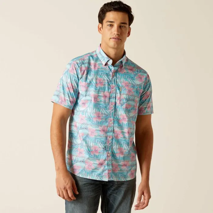 Men Button Down Shirts Ariat Monroe Stretch Modern Fit Shirt Misty Jade