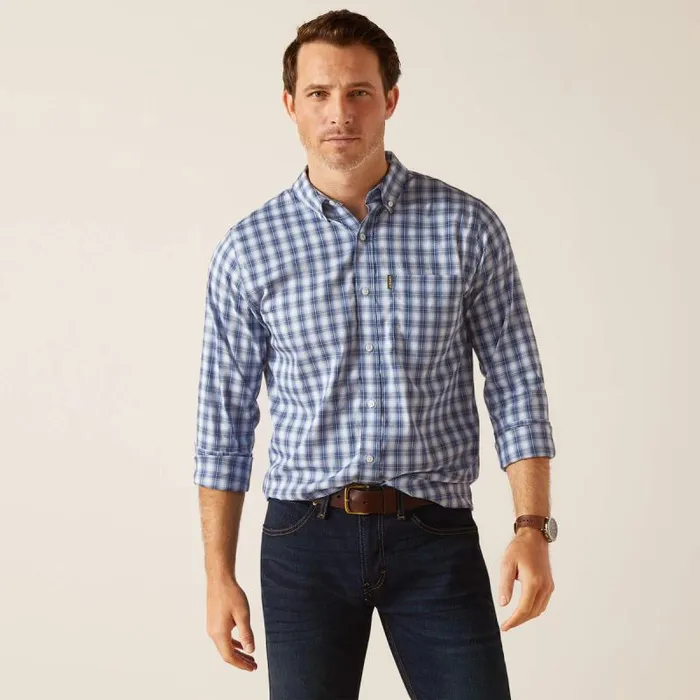 Men Button Down Shirts Ariat Napa Shirt Ice Blue Plaid
