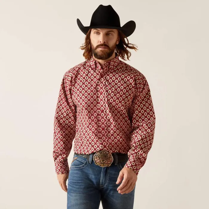 Men Button Down Shirts Ariat Nevil Classic Fit Shirt Tibetan Red
