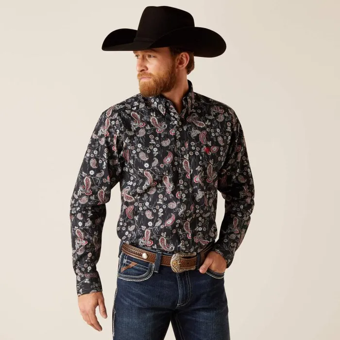 Men Button Down Shirts Ariat Norward Fitted Shirt Blackblack