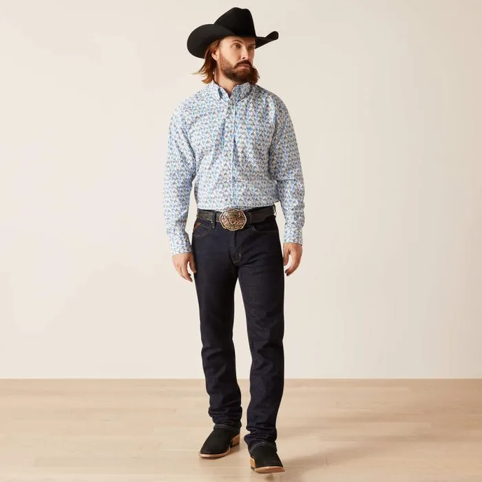 Men Button Down Shirts Ariat Peerce Classic Fit Shirt White