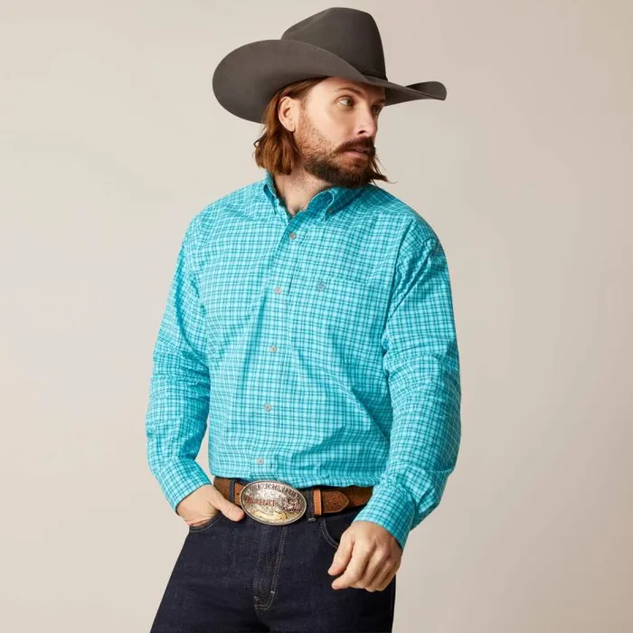 Men Button Down Shirts Ariat Pro Series Brock Classic Fit Shirt Blue Curacao