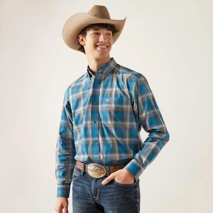 Men Button Down Shirts Ariat Pro Series Geron Classic Fit Shirt Rush Of Blue