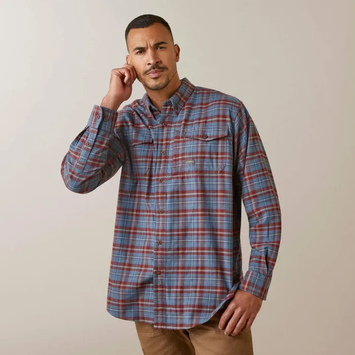Men Button Down Shirts Ariat Rebar Flannel DuraStretch Work Shirt New Maroon