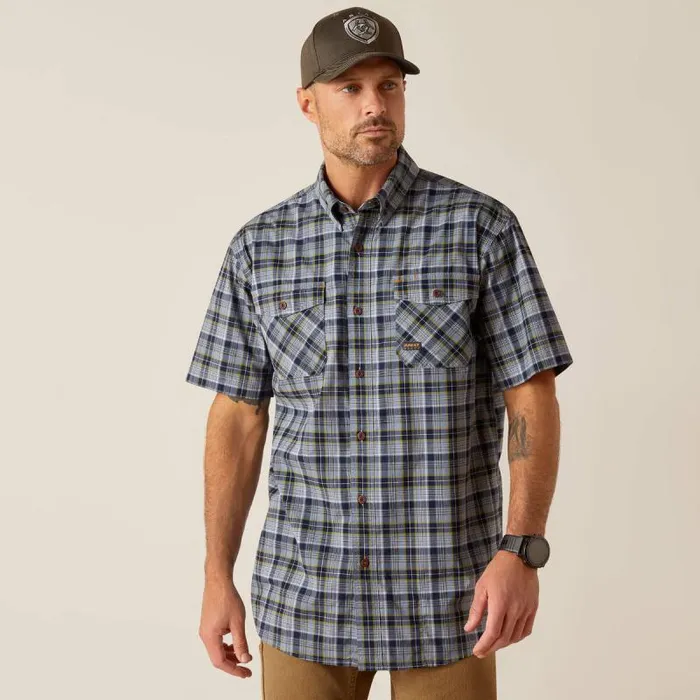 Men Button Down Shirts Ariat Rebar Made Tough DuraStretch Work Shirt Blue Indigo Heather