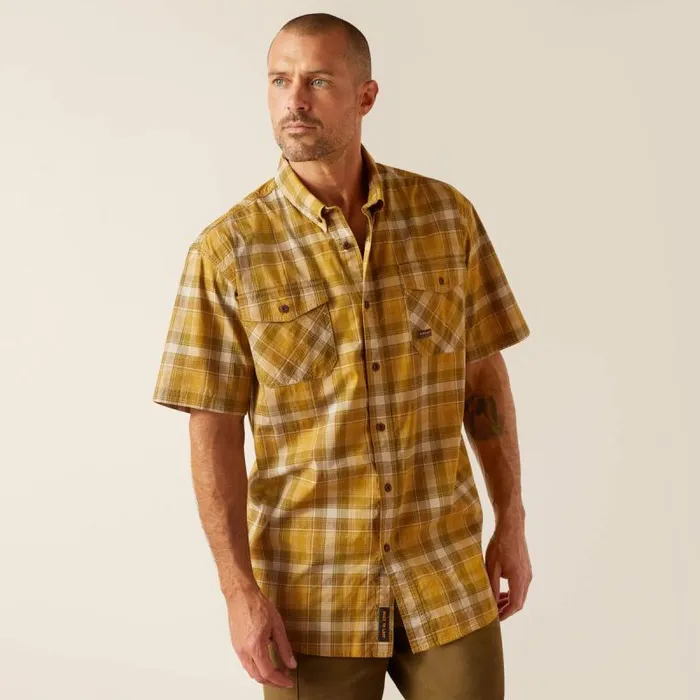 Men Button Down Shirts Ariat Rebar Made Tough DuraStretch Work Shirt Dried Tobacco Plaid