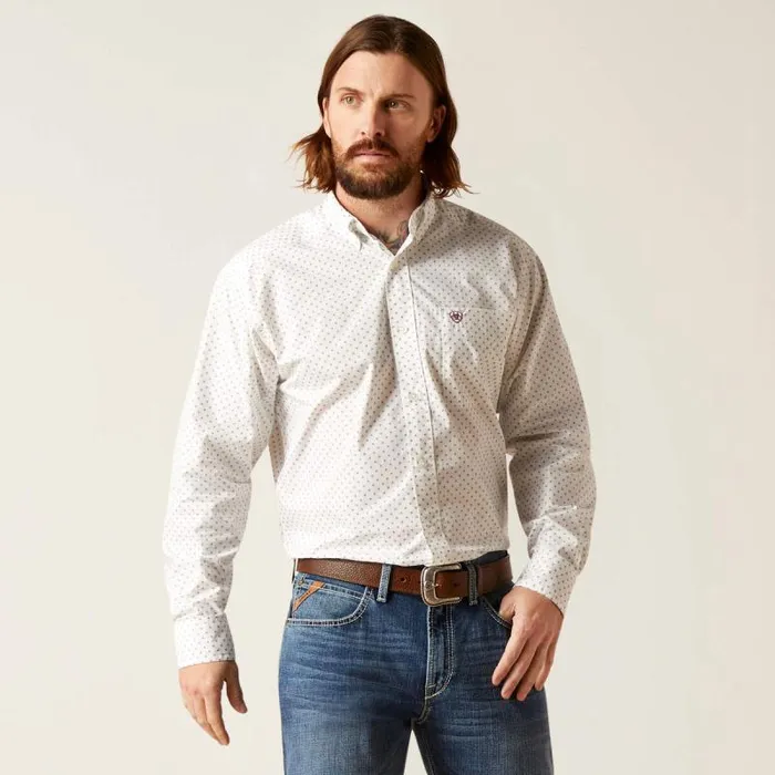 Men Button Down Shirts Ariat Saul Classic Fit Shirt White