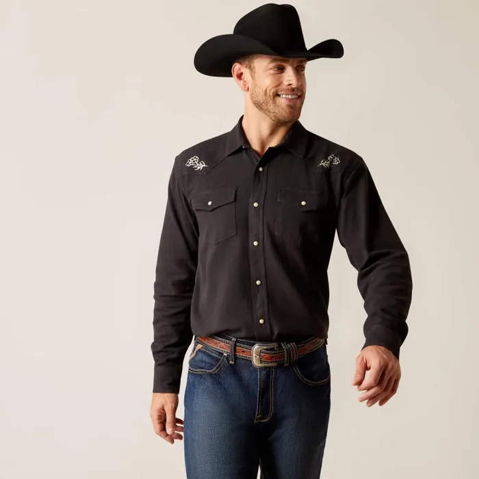 Men Button Down Shirts Ariat Sendero Skull Retro Fit Shirt Phantom