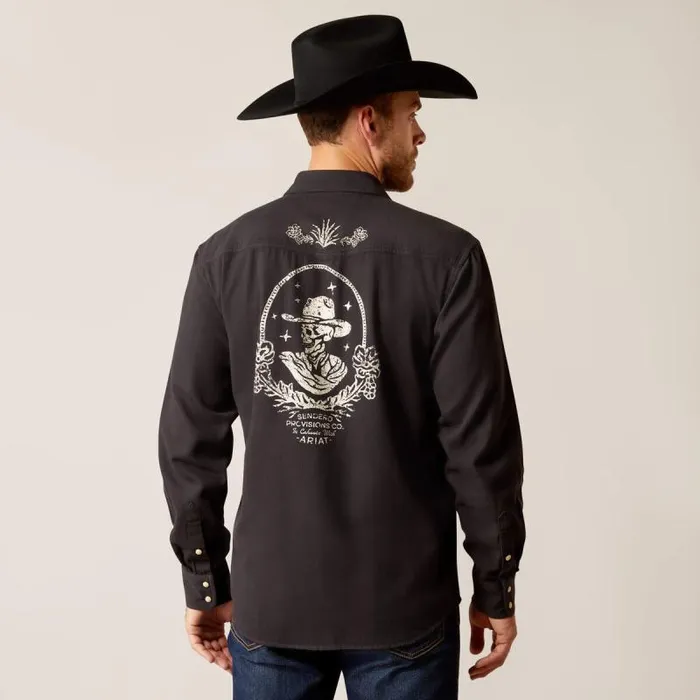 Men Button Down Shirts Ariat Sendero Skull Retro Fit Shirt Phantom Men Button Down Shirts Ariat Sendero Skull Retro Fit Shirt Phantom