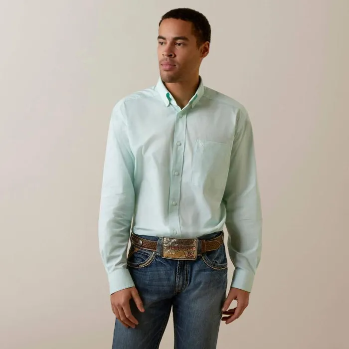 Men Button Down Shirts Ariat Solid Slub Classic Fit Shirt Mist Green