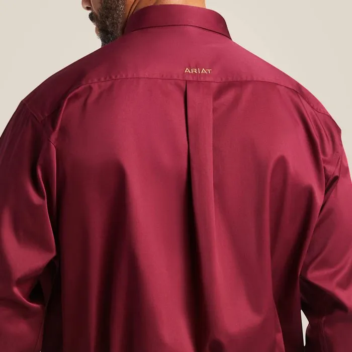Men Button Down Shirts Ariat Solid Twill Classic Fit Shirt Burgundy