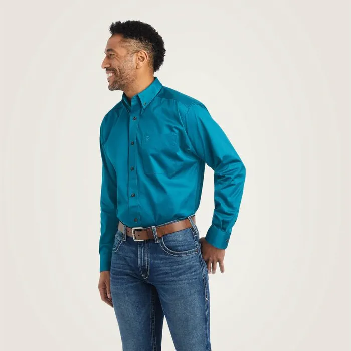 Men Button Down Shirts Ariat Solid Twill Classic Fit Shirt Ocean Depths