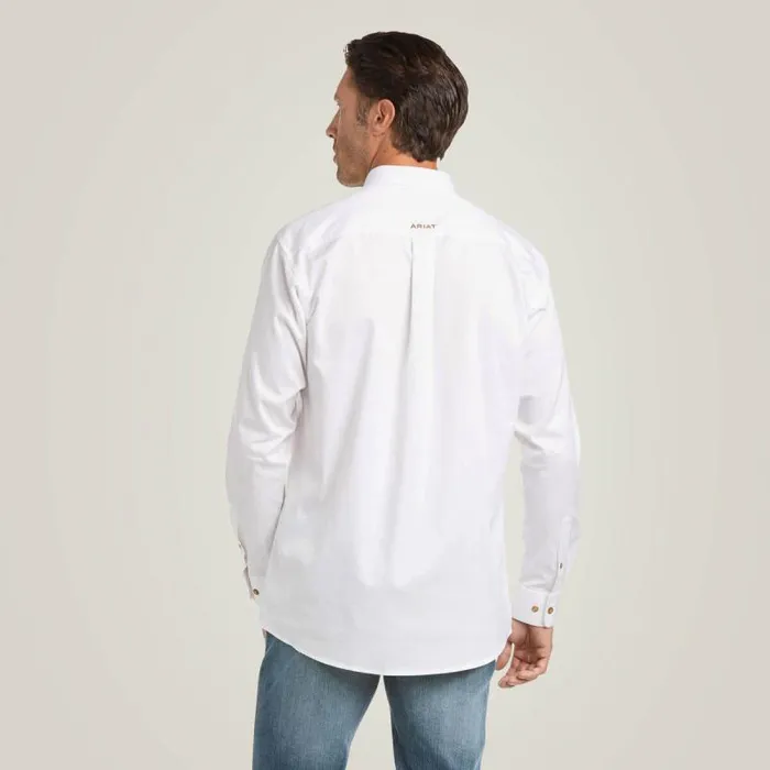 Men Button Down Shirts Ariat Solid Twill Fitted Shirt White Men Button Down Shirts Ariat Solid Twill Fitted Shirt White