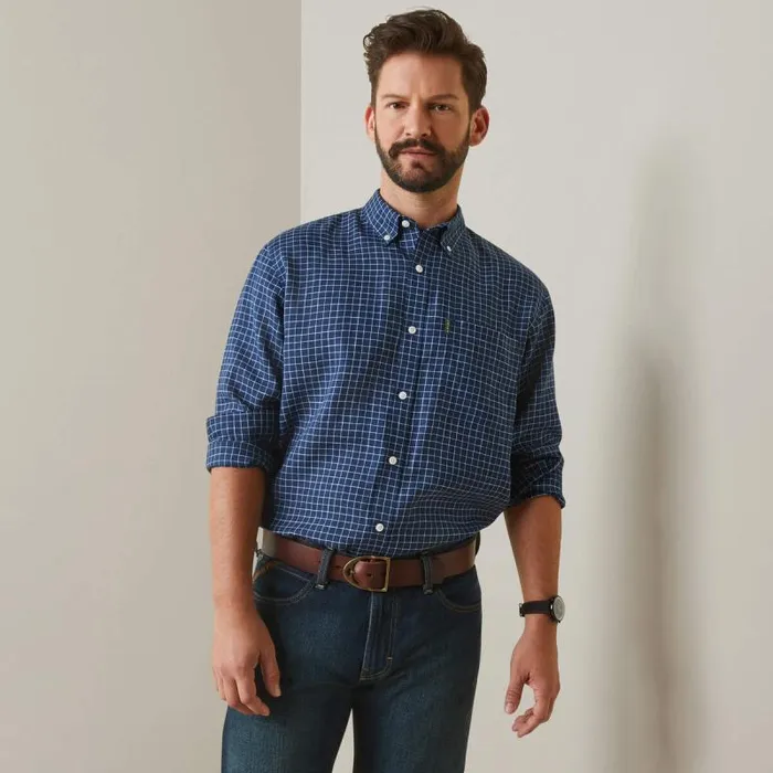 Men Button Down Shirts Ariat Sonoma Shirt Navy Tattersal