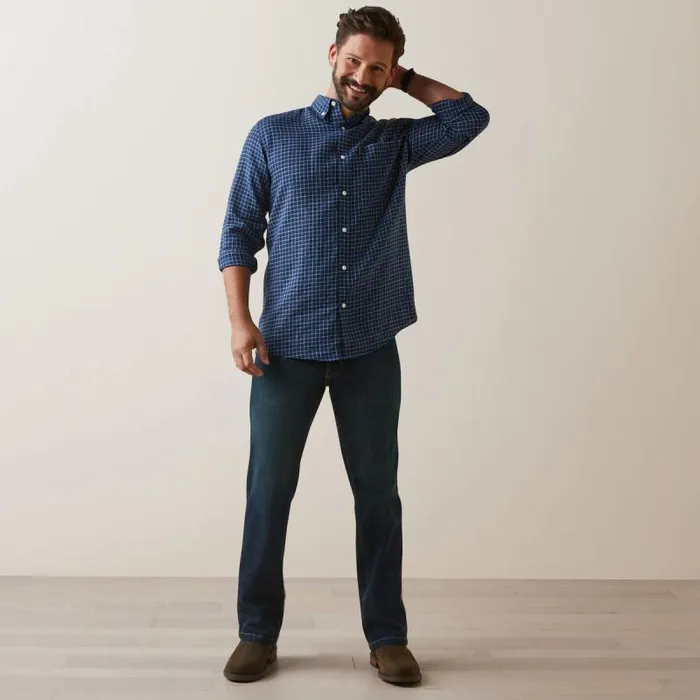 Men Button Down Shirts Ariat Sonoma Shirt Navy Tattersal