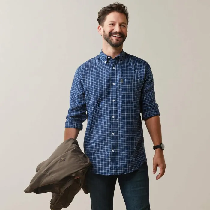 Men Button Down Shirts Ariat Sonoma Shirt Navy Tattersal