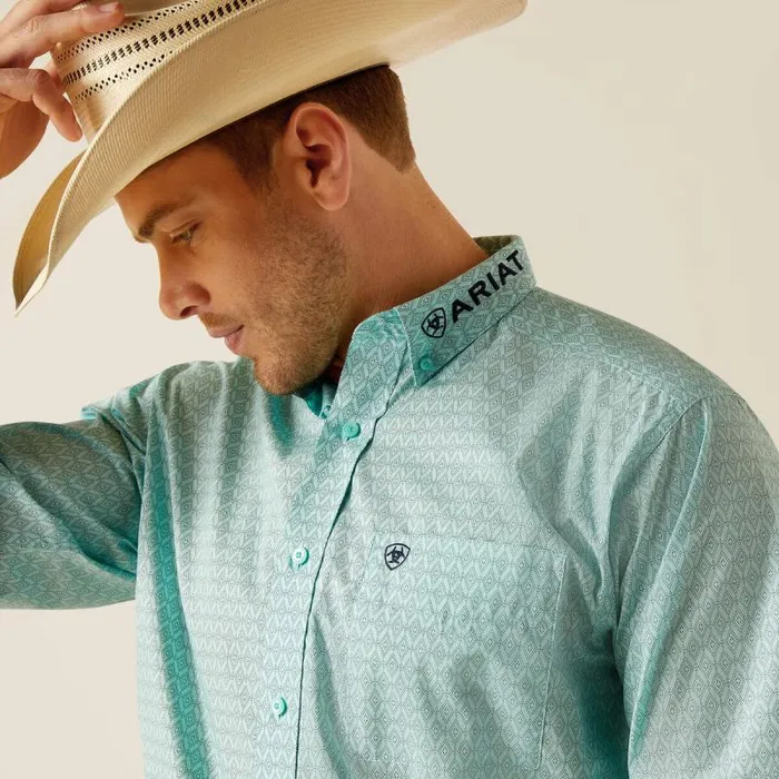 Men Button Down Shirts Ariat Team Gian Classic Fit Shirt Light Aqua