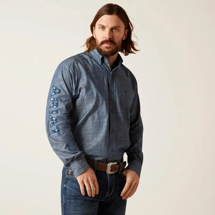 Men Button Down Shirts Ariat Team Logo Chambrey Classic Fit Shirt Blue Chambray Men Button Down Shirts Ariat Team Logo Chambrey Classic Fit Shirt Blue Chambray