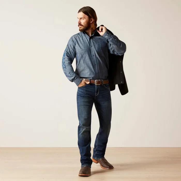 Men Button Down Shirts Ariat Team Logo Chambrey Classic Fit Shirt Blue Chambray Men Button Down Shirts Ariat Team Logo Chambrey Classic Fit Shirt Blue Chambray