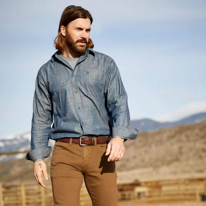 Men Button Down Shirts Ariat Team Logo Chambrey Classic Fit Shirt Blue Chambray Men Button Down Shirts Ariat Team Logo Chambrey Classic Fit Shirt Blue Chambray