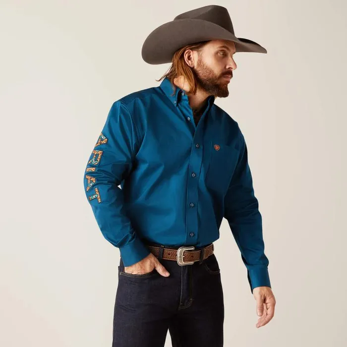 Men Button Down Shirts Ariat Team Logo Twill Classic Fit Shirt Sailor Blue