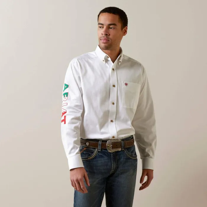 Men Button Down Shirts Ariat Team Logo Twill Classic Fit Shirt White Mexico