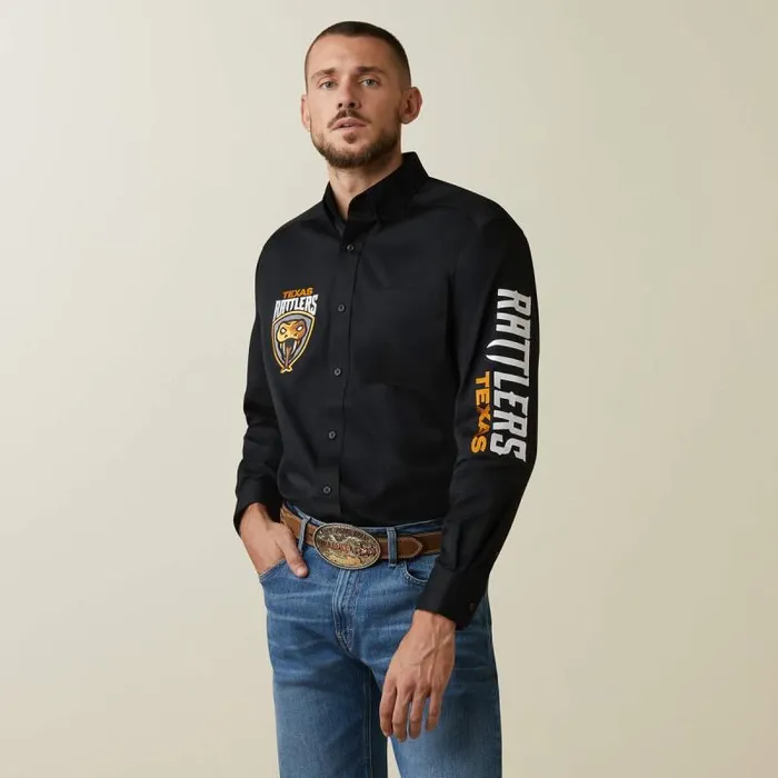 Men Button Down Shirts Ariat Team Rattlers Twill Classic Fit Shirt Black