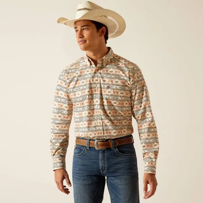 Men Button Down Shirts Ariat Timothy Classic Fit Shirt Apricot Blush