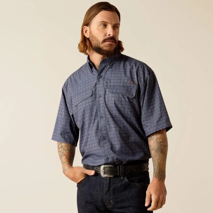 Men Button Down Shirts Ariat VentTEK Outbound Classic Fit Shirt Mood Indigo