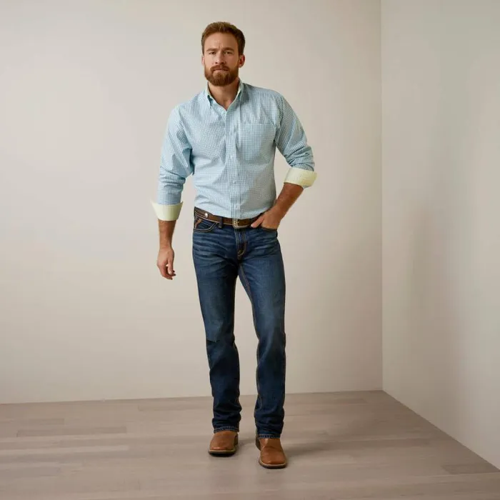 Men Button Down Shirts Ariat Wrinkle Free Colten Fitted Shirt Aqua Men Button Down Shirts Ariat Wrinkle Free Colten Fitted Shirt Aqua