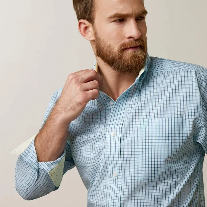 Men Button Down Shirts Ariat Wrinkle Free Colten Fitted Shirt Aqua Men Button Down Shirts Ariat Wrinkle Free Colten Fitted Shirt Aqua