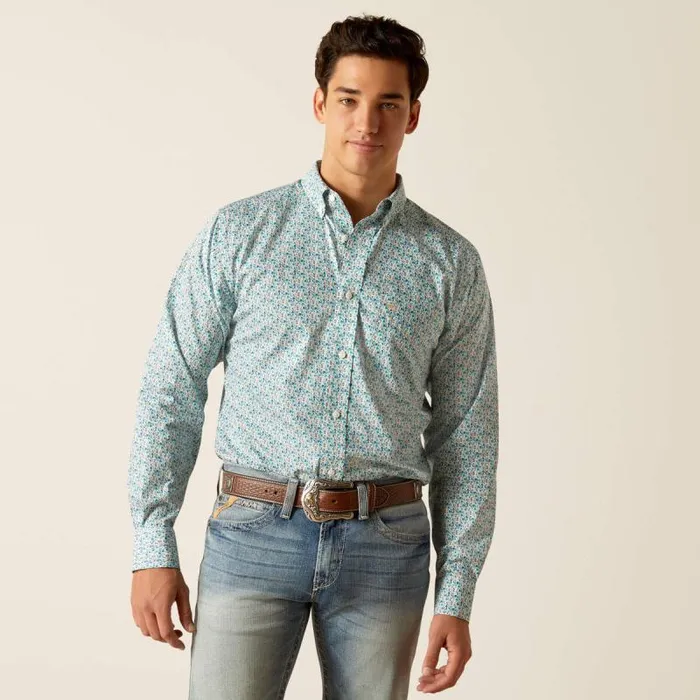 Men Button Down Shirts Ariat Wrinkle Free Kellen Fitted Shirt Blue