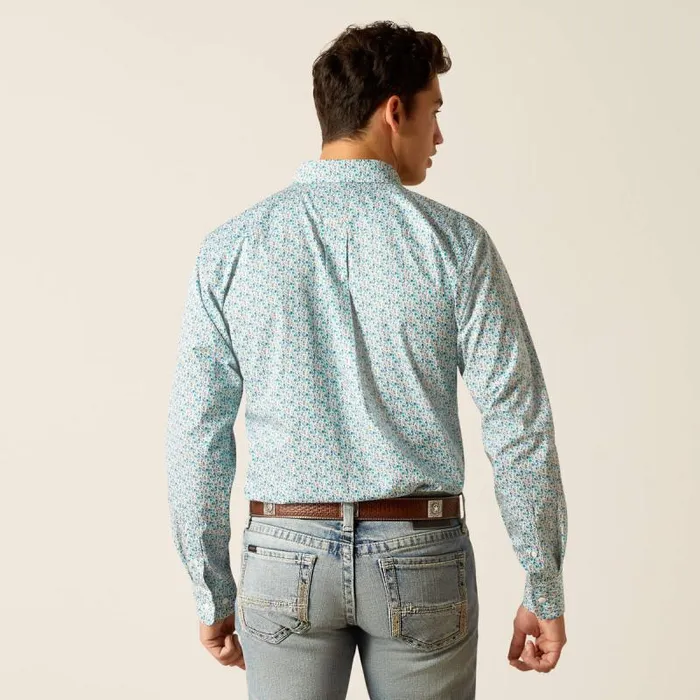 Men Button Down Shirts Ariat Wrinkle Free Kellen Fitted Shirt Blue