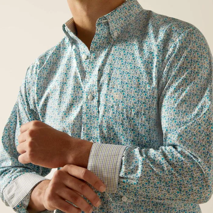 Men Button Down Shirts Ariat Wrinkle Free Kellen Fitted Shirt Blue