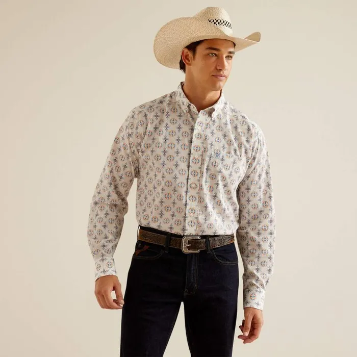 Men Button Down Shirts Ariat Wrinkle Free Remington Classic Fit Shirt Oatmeal